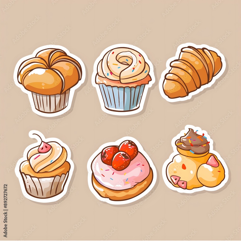 Cartoon Style Bakery Sticker Set Cartoon Style Bakery Sticker Set