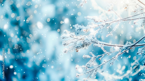 Christmas blue background with snow copy space