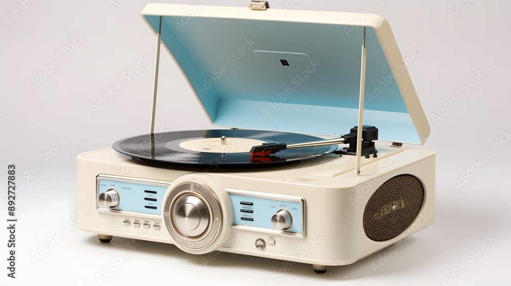 Obraz premium Vintage Record Player with Open Lid