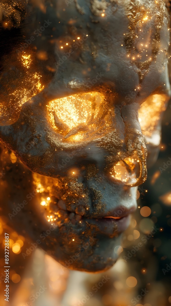 Obraz premium Golden Metamorphosis: Ethereal Skull in Shimmering Light