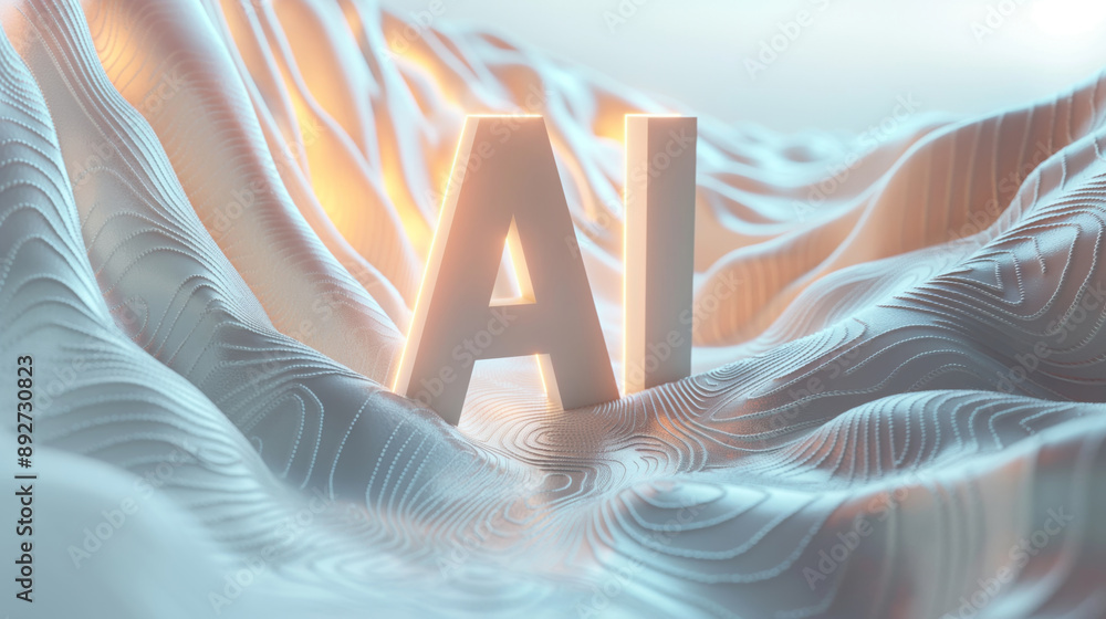 white AI text with digital and futuristic waves elements, artificial ...