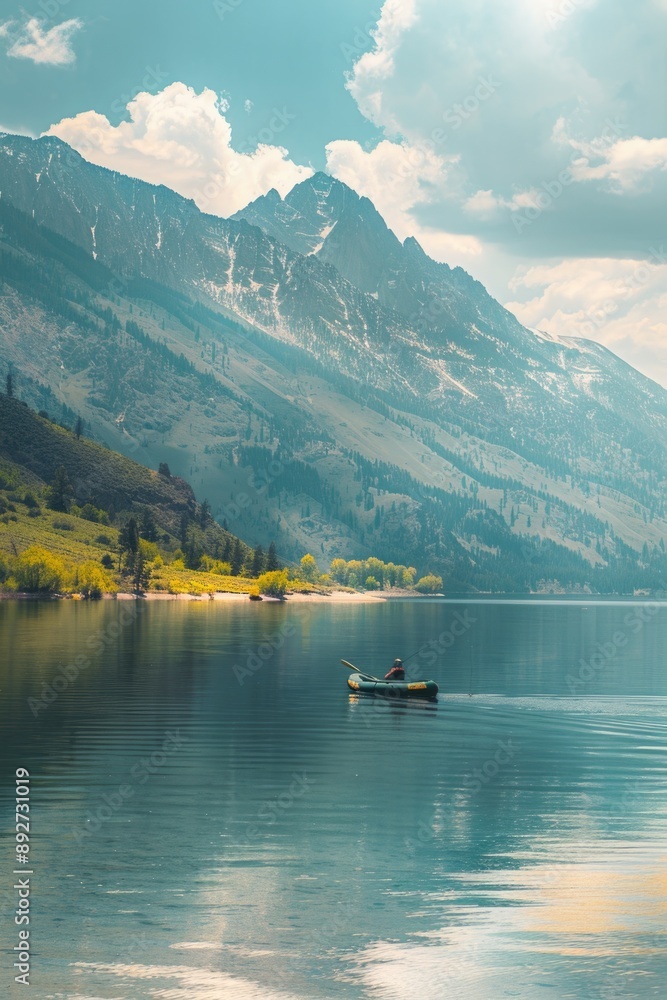 Person in boat on lake Person in boat on lake