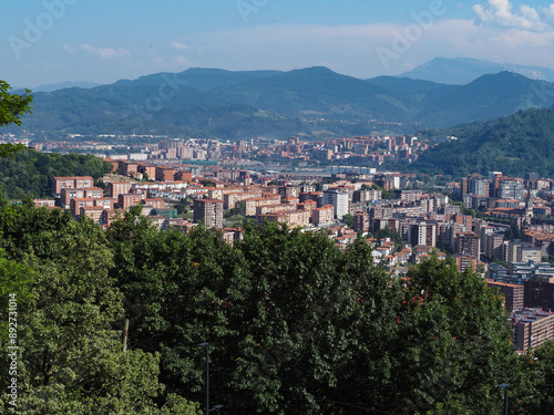 paisaje de una ciudad en el fondo y montañas de lejos