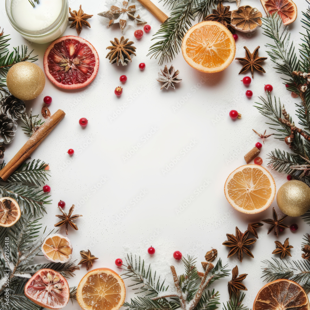 Festive Christmas Frame with Citrus and Spices Festive Christmas Frame with Citrus and Spices