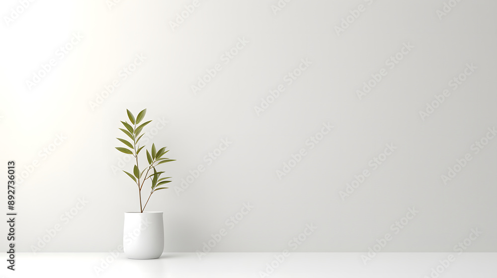 Green Plant in Minimalist White Room Green Plant in Minimalist White Room
