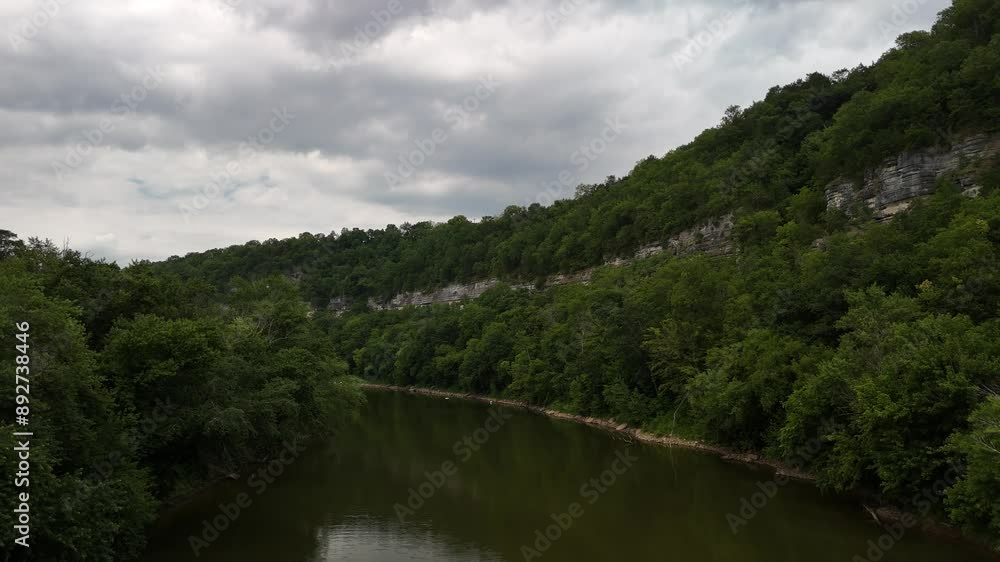 Drone flying above waters of Kentucky river in a canyon close to Harrodusburg Drone flying above waters of Kentucky river in a canyon close to Harrodusburg