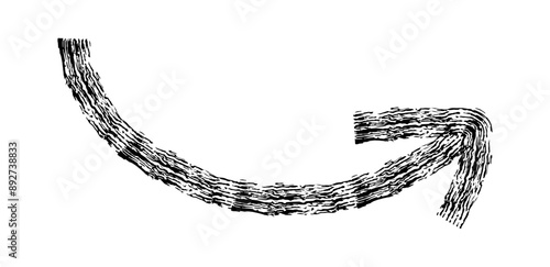 Hand drawn simple arrow drawn with wax crayon, chalk or charcoal. Uneven dry texture for underlining highlighting. Pencil drawn lines, strikethrough, grungy vector isolated on white.