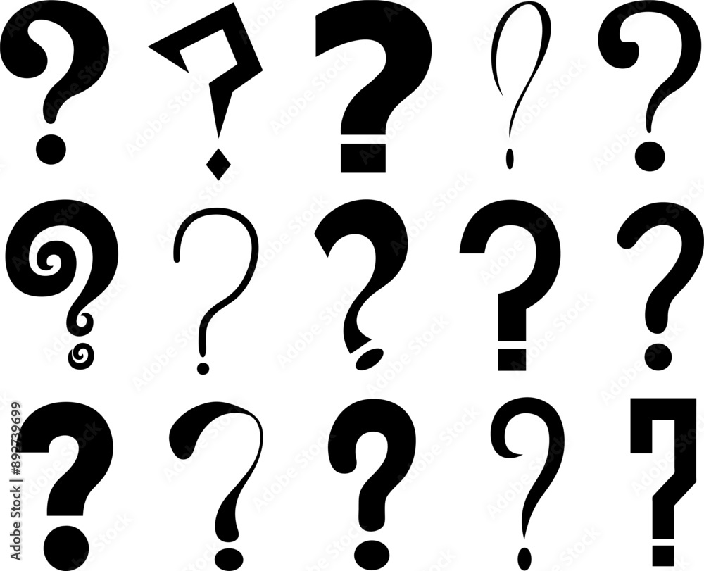 Set of different question mark signs isolated on white Set of different question mark signs isolated on white