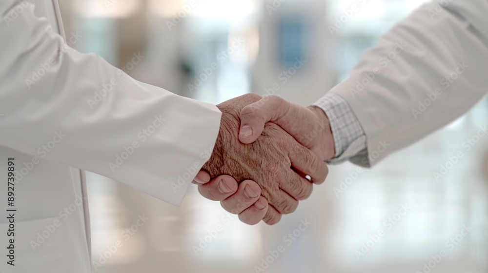 Professional man shaking hands, soft-focus financial district office, side view angle, closing an investment deal. Professional man shaking hands, soft-focus financial district office, side view angle, closing an investment deal.
