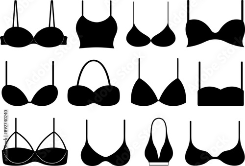 Set of various types of bras isolated on white background