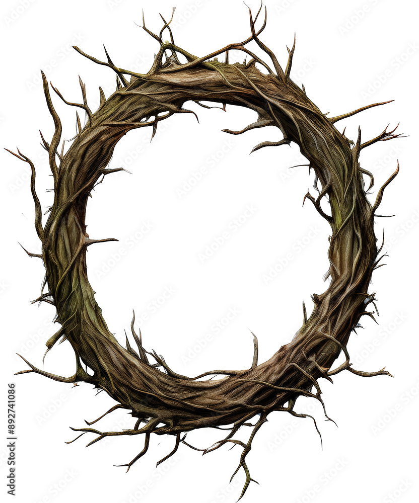 Fototapeta premium Decorative round frame made of roots and branchs on the transparent background 