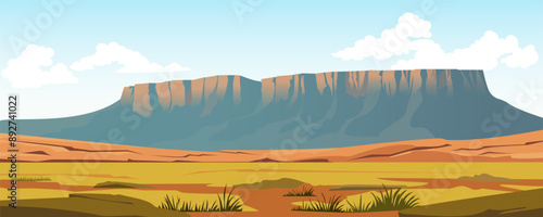 Mountains of Latin America. Tepui, Table Mountain, Mesa, Roraima, beautiful landscape vector illustration of a mountain in Latin America for background and design.