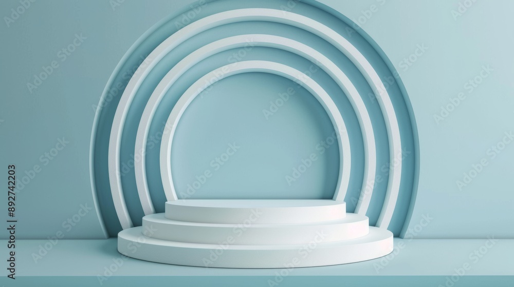 Obraz premium A minimalist display featuring concentric arches in soothing blue tones, perfect for product showcases and artistic presentations.