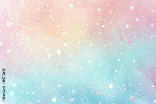 Abstract watercolor background in pink, blue and yellow pastel colors with snow dots or bokeh lights, creating a dreamy and romantic atmosphere