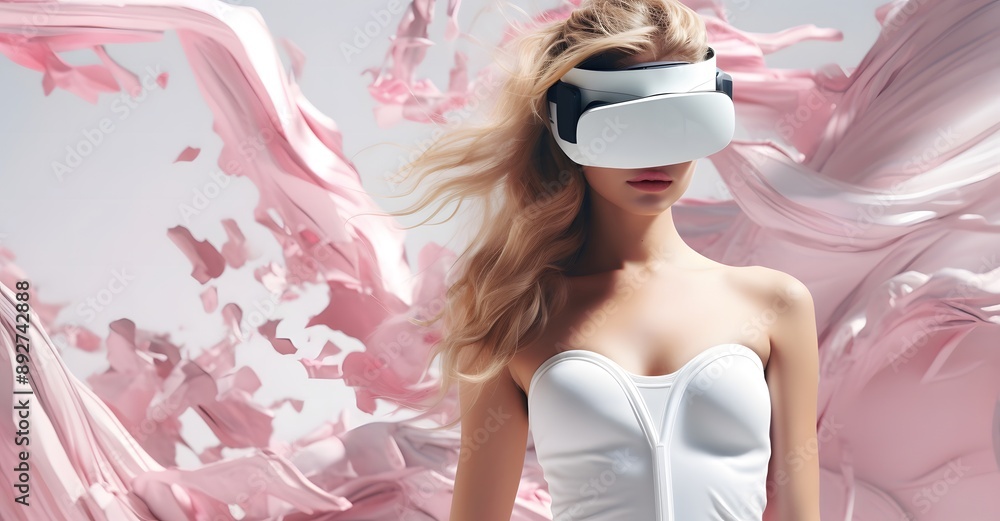 Naklejka premium Woman in virtual reality headset