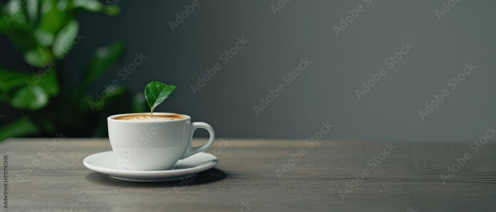 An ultramodern, supernatural scene with copy space for a tea banner, featuring a steaming cup An ultramodern, supernatural scene with copy space for a tea banner, featuring a steaming cup