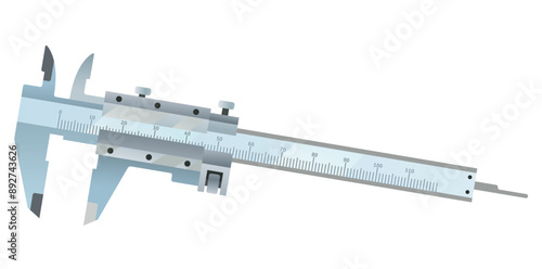 Realistic Vernier Caliper Physics Teaching Experiment Measuring Tool Vector Illustration.