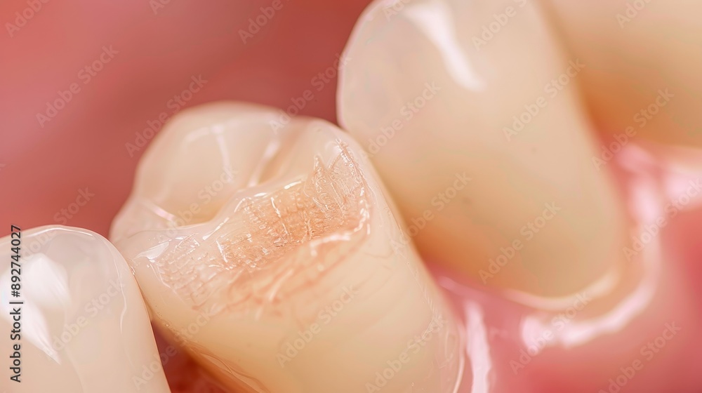 Close-up smile mid-composite bonding procedure, contrasted with natural teeth, highlighting texture, color difference. Close-up smile mid-composite bonding procedure, contrasted with natural teeth, highlighting texture, color difference.