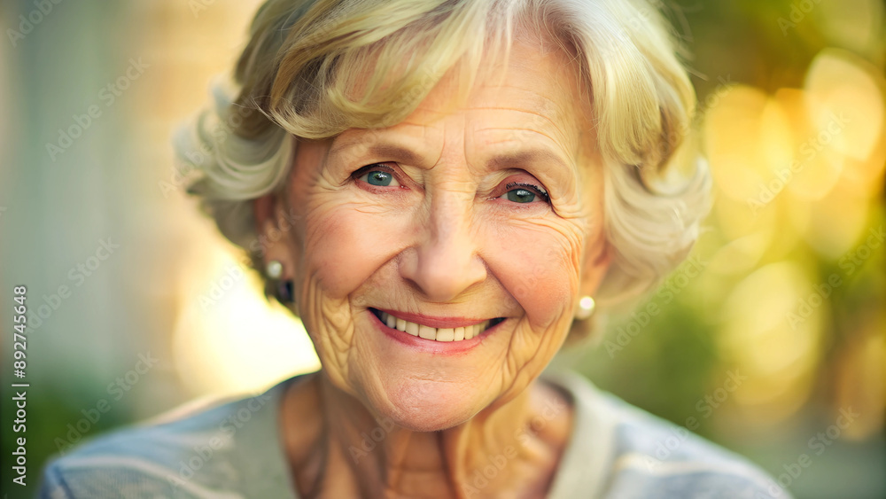 Smiling elderly woman with gray hair outdoors Smiling elderly woman with gray hair outdoors