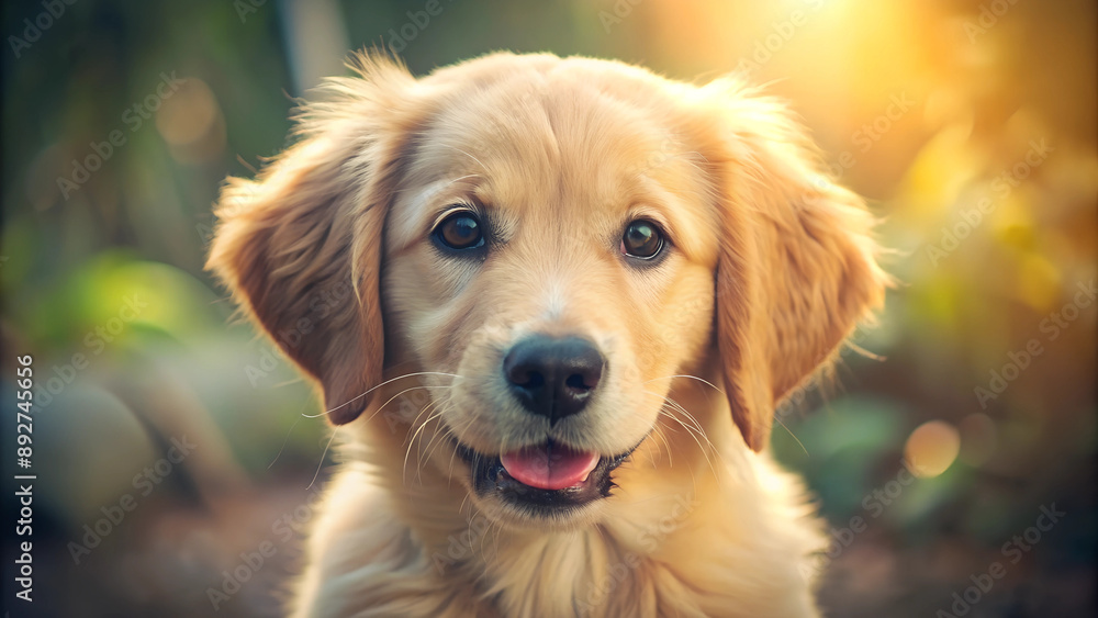 Adorable golden retriever puppy in sunlit garden Adorable golden retriever puppy in sunlit garden