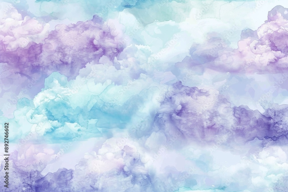 Fototapeta premium Seamless pattern of a watercolor background forming a cloudy sky in purple and blue hues, perfect for adding a touch of ethereal beauty to any design