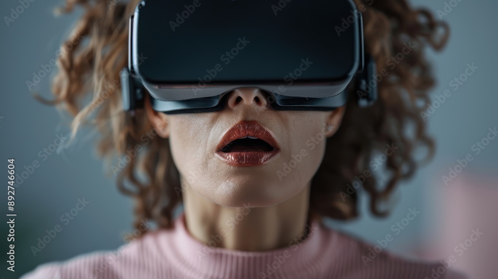 A person with curly hair is seen wearing a virtual reality headset, immersed in a digital experience. This highlights the modern interaction with VR technology. A person with curly hair is seen wearing a virtual reality headset, immersed in a digital experience. This highlights the modern interaction with VR technology.