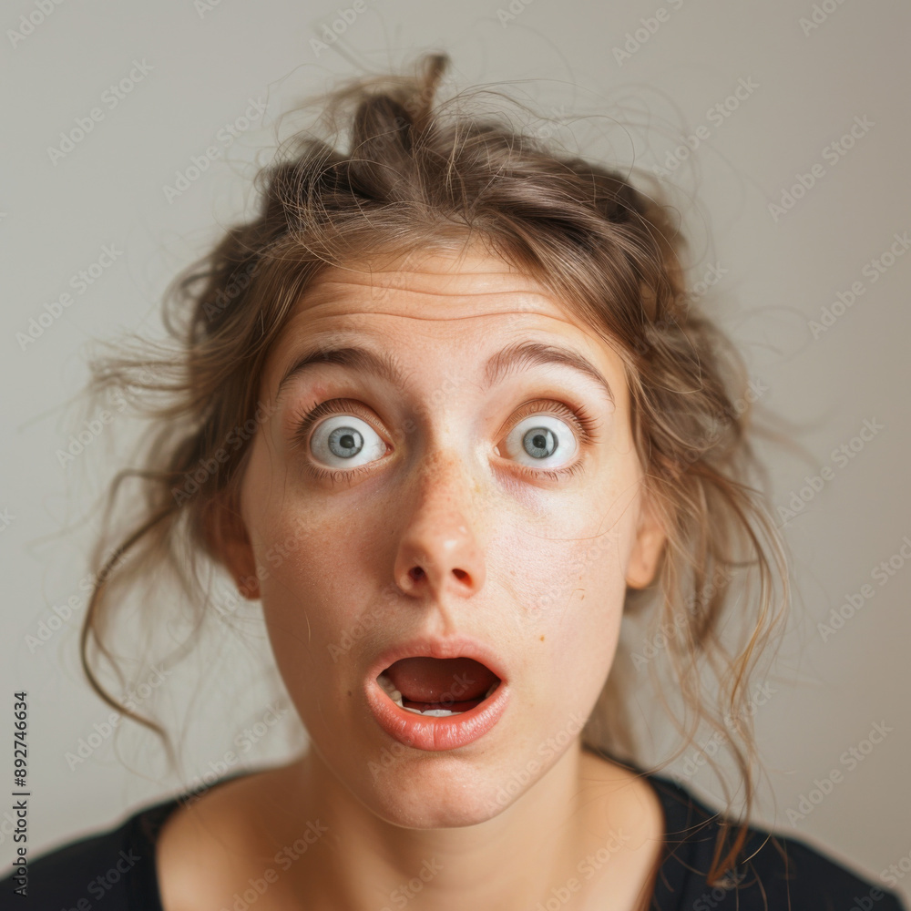 Young Woman with Surprised Expression and Wide Eyes Young Woman with Surprised Expression and Wide Eyes