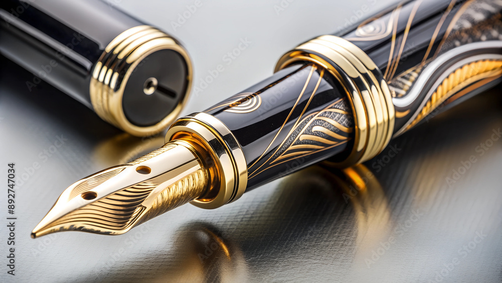 Luxurious black and gold fountain pen close-up Luxurious black and gold fountain pen close-up
