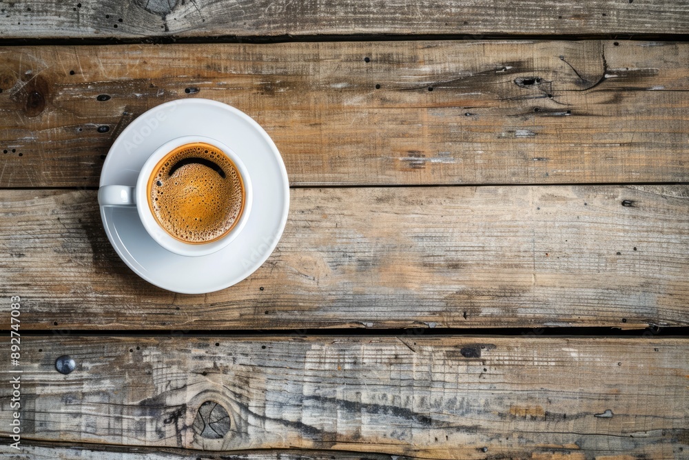 A Cup of Coffee on Rustic Wooden Plank A Cup of Coffee on Rustic Wooden Plank