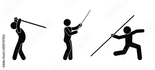 icon - man with a stick, people waving batons, stick figure, human silhouette