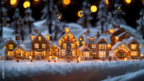 Christmas ginger-bread house beautifully decorated with icing sugar, candies and sugar balls and lights inside. Shop window, bakery display