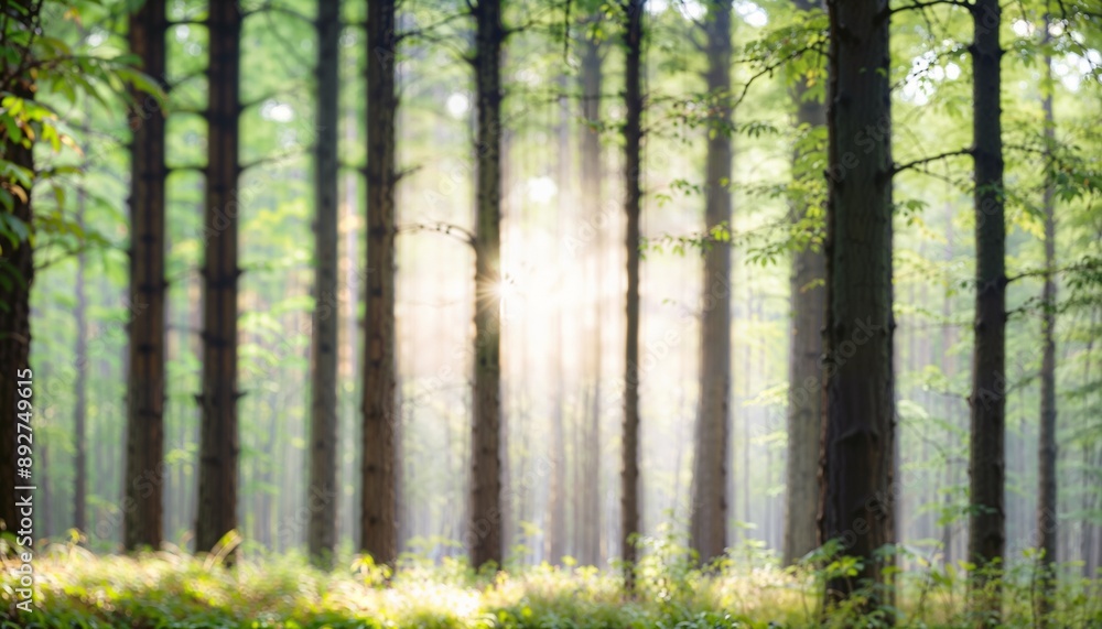 A blurred image of a serene forest with light filtering through the trees, creating a natural backdrop with copy space. Multiple variations available. A blurred image of a serene forest with light filtering through the trees, creating a natural backdrop with copy space. Multiple variations available.