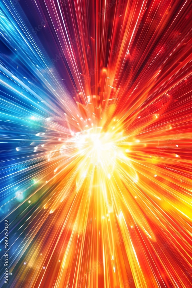 Abstract background showing an explosion of light spreading from the center with blue and red rays, perfect for technology or science concepts Abstract background showing an explosion of light spreading from the center with blue and red rays, perfect for technology or science concepts