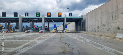 toll station cars in patra athens highway in greece photo