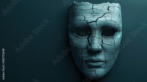 An ancient, haunted mask with cracked features representing worry and sin