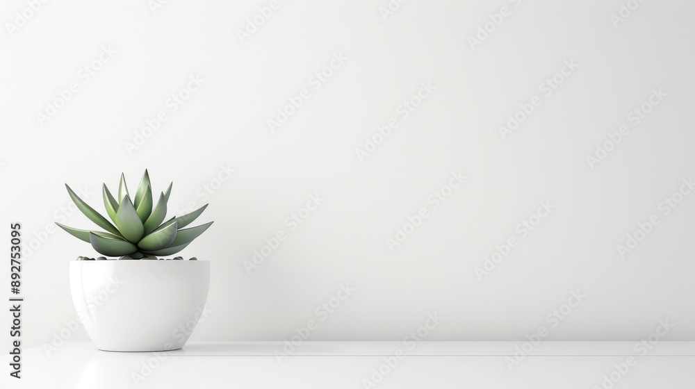 Obraz premium Simple workspace with white desk and succulent, copy space