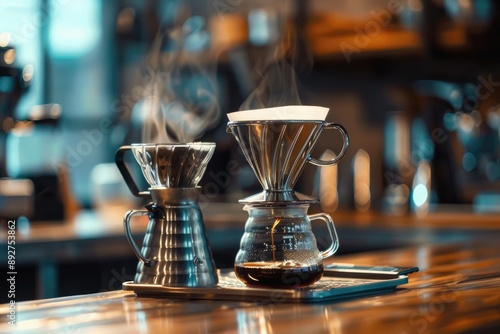 Pour Over Coffee Brewing in a Modern Cafe © positfid