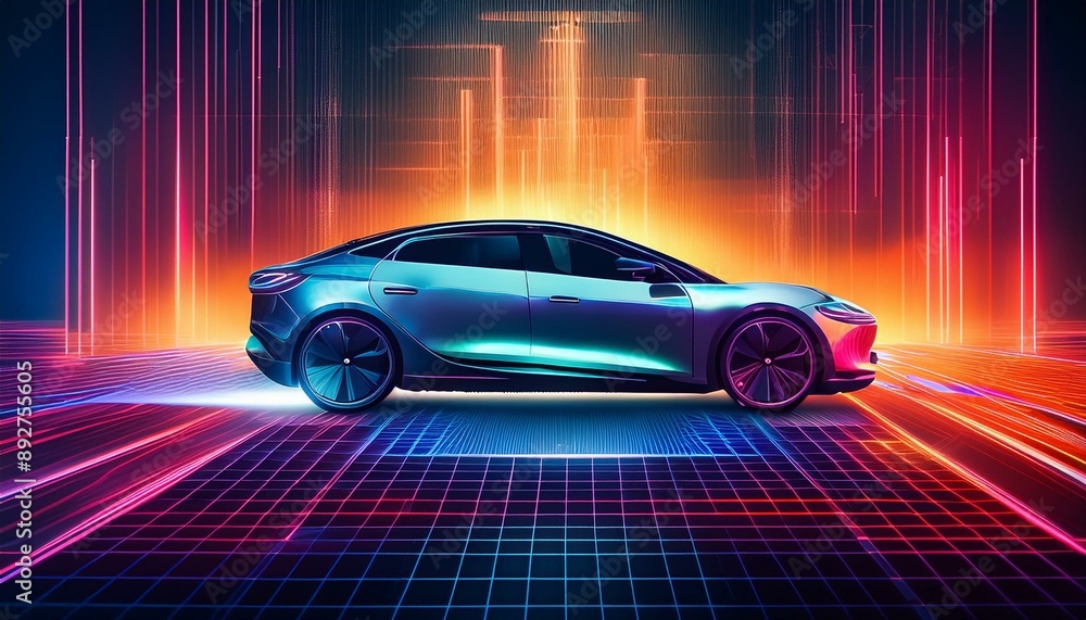 Electric car futuristic banner background. Charging the battery of an ...