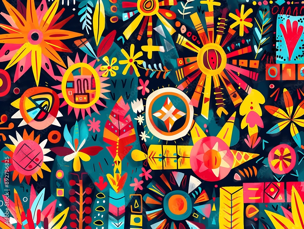 A vibrant design with bold colors and Hispanic cultural symbols A vibrant design with bold colors and Hispanic cultural symbols