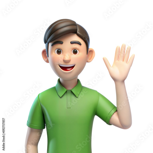 3D Cartoon Man Waving Hello With A Friendly Smile