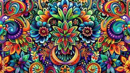 An intricate design with vibrant motifs celebrating Hispanic heritage month