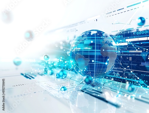Minimalist Abstract Tech: Global Communication and Data Analysis on White Background, Cyber Exploration and Analysis