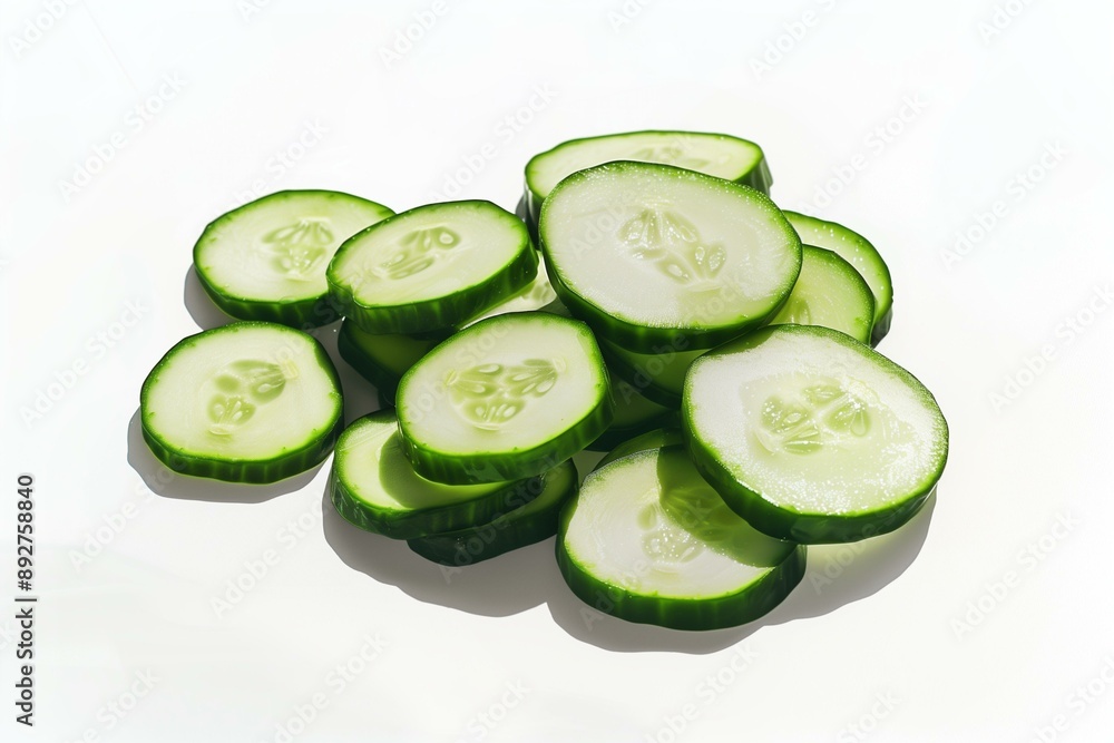 Photo of a pile of cucumber slices on a white background Photo of a pile of cucumber slices on a white background