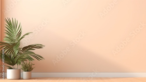 Wallpaper Mural Pink Wall with Green Plant Torontodigital.ca