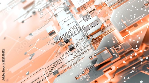 Sophisticated Abstract Silver and Peach Technology Background with IoT Device Elements for Advanced Communication Themes