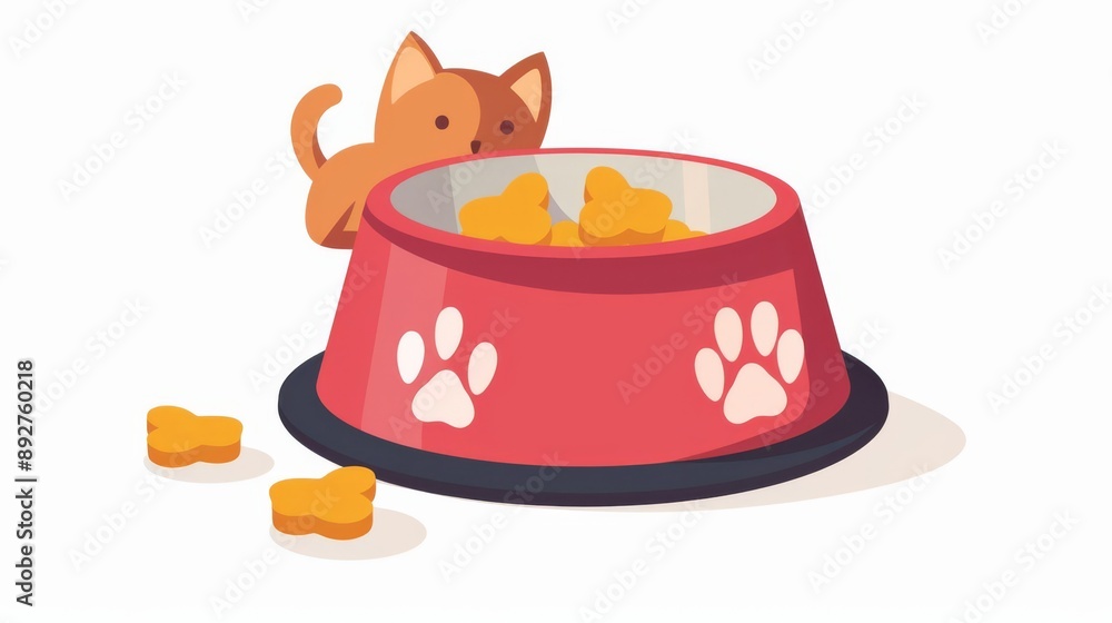 Pet food bowl, flat design illustration, practical, isolated on white background Pet food bowl, flat design illustration, practical, isolated on white background