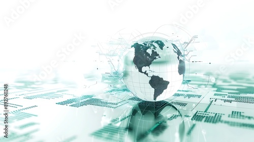 Sophisticated Abstract Tech: Global Communication and Data Analysis on White Background, Cyber Exploration World