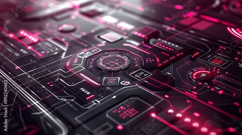 Sophisticated Grey and Burgundy Tech Background with Sleek Virtual Interface Elements, Perfect for Advanced Communication and Innovation Themes