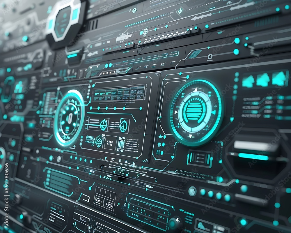 Sophisticated Grey and Turquoise Tech Background with Sleek Virtual Interface Elements, Perfect for Advanced Communication and Innovation Concepts Sophisticated Grey and Turquoise Tech Background with Sleek Virtual Interface Elements, Perfect for Advanced Communication and Innovation Concepts