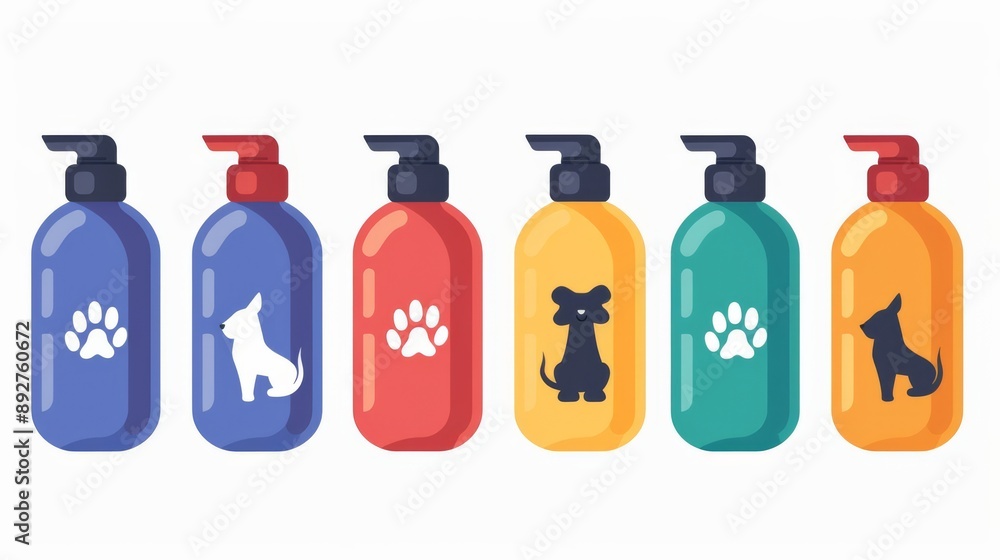 Pet shampoo bottle, flat design illustration, hygienic, isolated on white background Pet shampoo bottle, flat design illustration, hygienic, isolated on white background